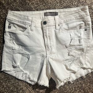 Just USA Women's White Ripped Jean Shorts